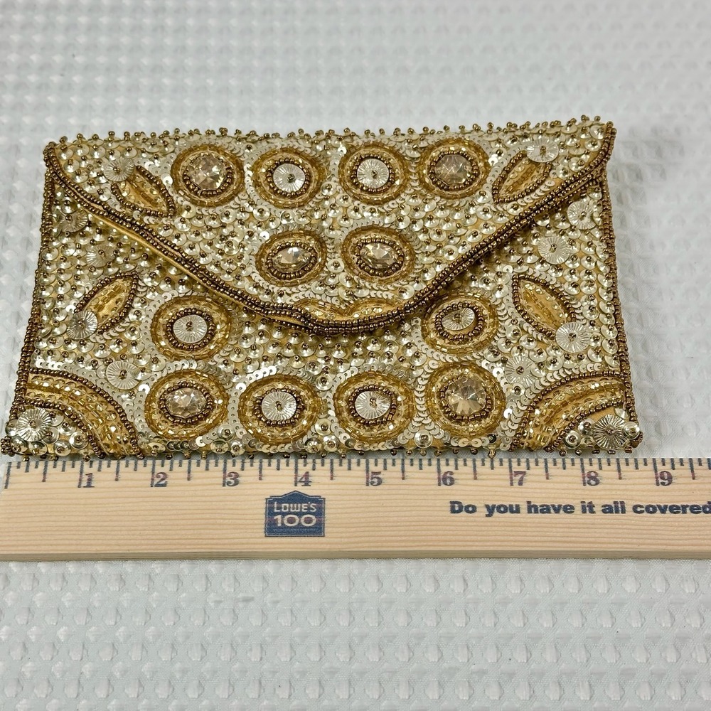 Glamorous Gold Sequin‎ Beaded Envelope Clutch Evening Bag